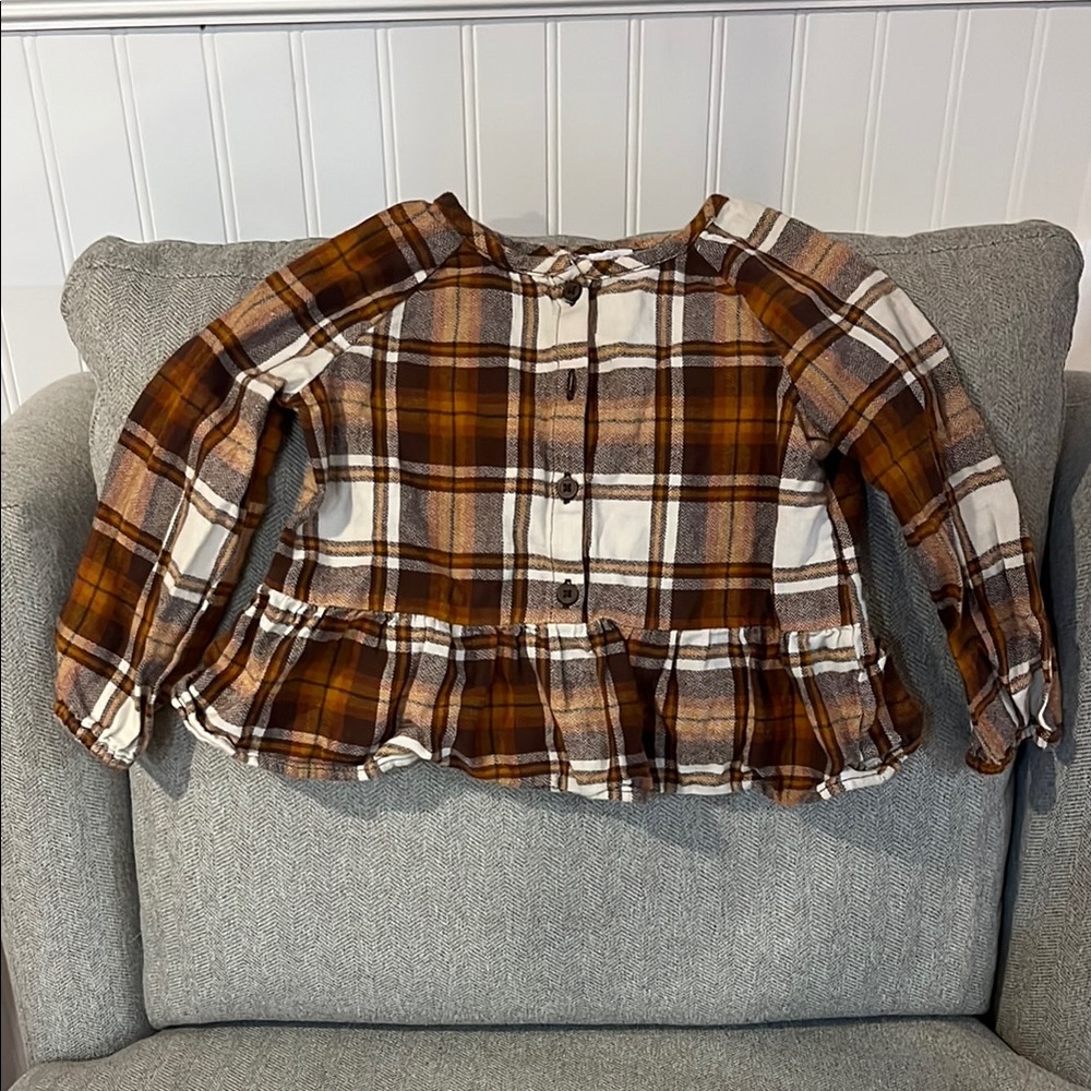 Children’s Place Girls Plaid Kids Shirt in Brown, Orange and Cream size 2T